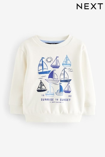 White/Blue Boat Printed Sweatshirt (3mths-7yrs) (982407) | £7.50 - £9.50