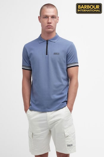 Barbour® International Blue Twist Zip Neck Polo Shirt (982549) | £60