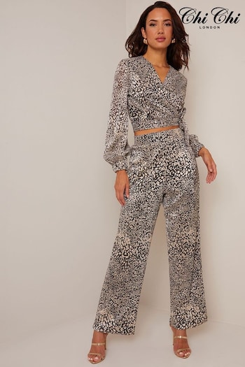 Chi Chi London Brown Printed Wide Leg Trousers (982940) | £52