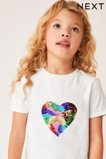 White Rainbow Heart Short Sleeve Sequin T-Shirt (3-16yrs) (983068) | £11 - £16