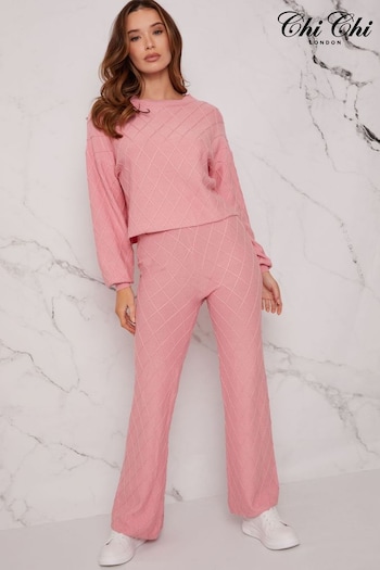 Chi Chi London Pink Diamond Stitch Loungewear Set (983188) | £69