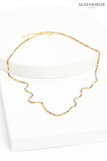 Accessorize Gold Plated 14ct Rainbow Tennis Necklace (983236) | £17