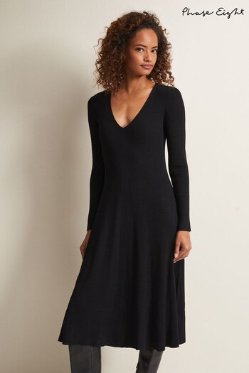 Phase Eight Amberlyn Fit And Flare Black Midi Dress (983506) | £110