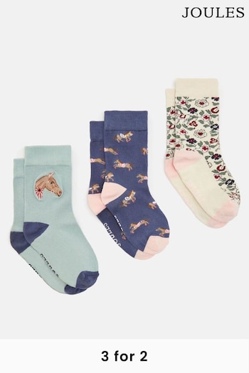 Joules Girls' Neat Feet Blue 3 Pack Socks (983623) | £12.95