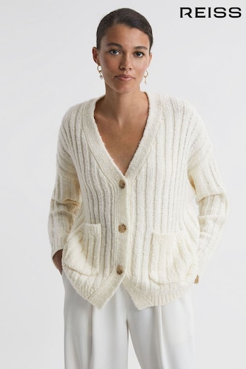 Reiss Neutral Annie Relaxed Wool Blend Cardigan (983634) | £198