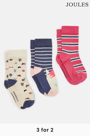 Joules Girls' Neat Feet Navy/Pink 3 Pack Socks (983643) | £12.95