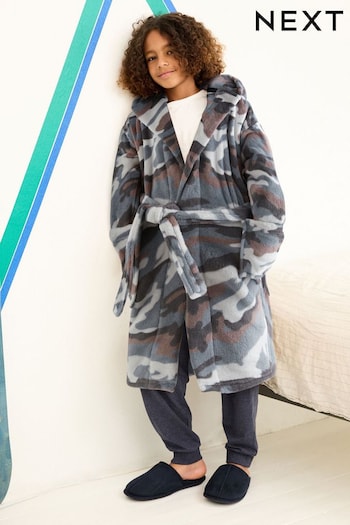 Neutral/Grey Camouflage Fleece Dressing Gown (3-16yrs) (983734) | £15 - £22