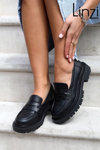 Linzi Black Ivan Black PU Penny Loafers With Chunky Sole (983822) | £35