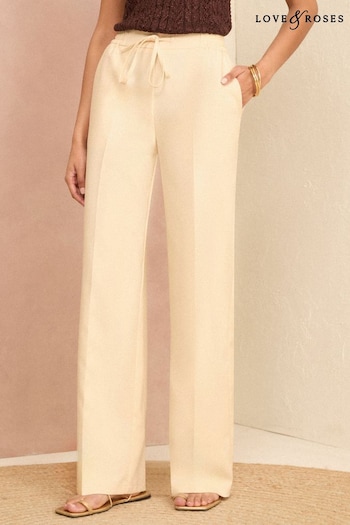 Love & Roses Ivory White Elasticated Waist Wide Leg Tailored Trousers (983878) | £40