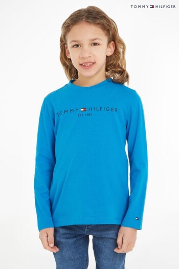Tommy bianco Hilfiger Unisex Kids Blue Essential Long Sleeve T-Shirt (983993) | £26 - £30