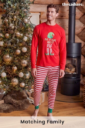 Threadbare Red Cotton Long Sleeve Christmas Pyjamas Set (984075) | £26
