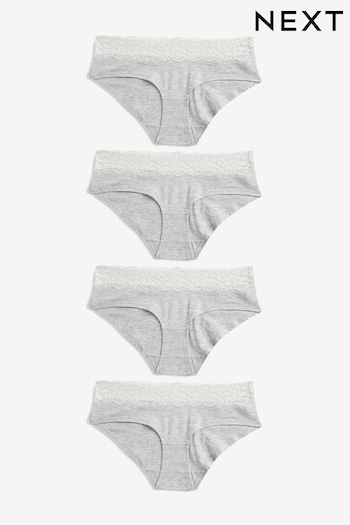 Grey Marl Short Cotton and Lace Knickers 4 Pack (984143) | £8