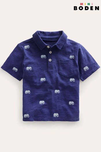 Boden Blue Embroidered Slub Jersey jacquemus Polo Shirt (984290) | £19 - £21