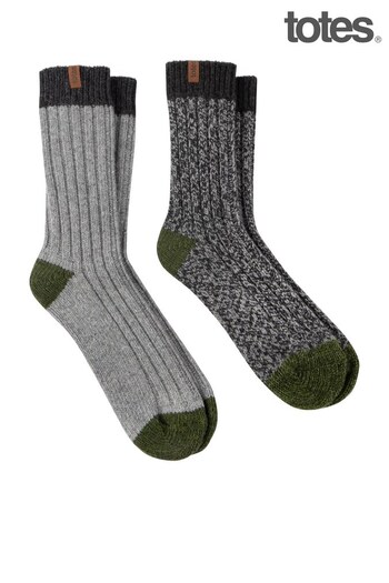 Totes Grey Mens Chunky Twist Wool Blend Boot Socks (984396) | £22