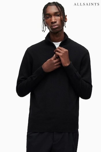 AllSaints Black Kilburn Zip Funnel Neck Sweater (984563) | £99