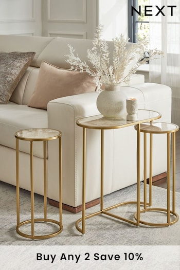 Set of 3 Gold Travertine Effect Set of 3 Nest of Tables (984664) | £225