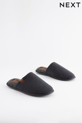 Charcoal Grey Textured Mule Slippers (984712) | £16