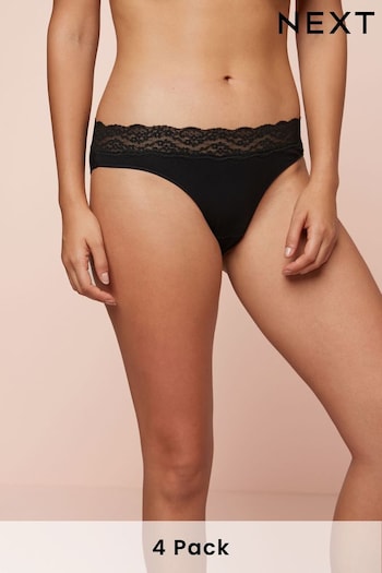Black High Leg Cotton and Lace Knickers 4 Pack (984972) | £16