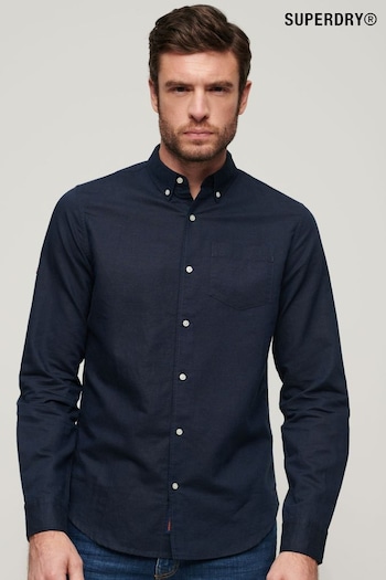 Superdry Blue Organic Cotton Studios Linen Button Down Shirt (985191) | £50