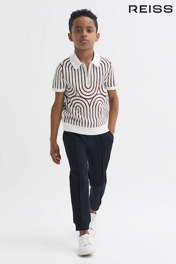 Reiss White/Brown Maycross Senior Half-Zip Striped Polo T-Shirt (985750) | £42