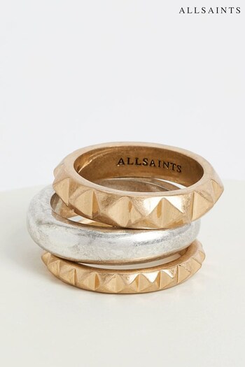 AllSaints Silver Tone Signature Logo Band Ring Set (985828) | £49