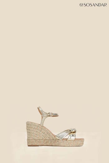 Sosandar Gold Leather Knot Detail Wedge Sandals (986037) | £79