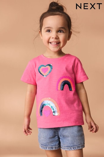 Pink Rainbow Short Sleeve Sequin T-Shirt (9mths-7yrs) (986049) | £7 - £9