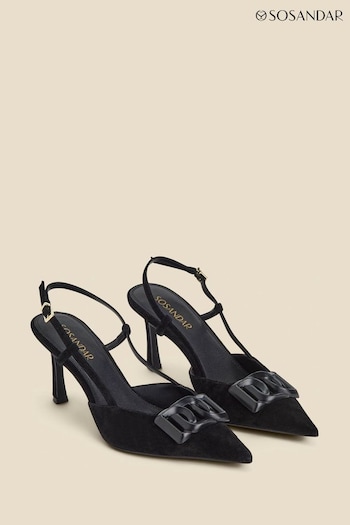 Sosandar Black Suede Stiletto Heel Trim Detail Slingback Court Shoes (986071) | £85