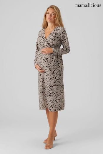 Mamalicious Grey Maternity Polka Dot Print Wrap Midi Dress (986110) | £38
