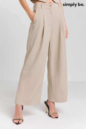 Simply Be Cream Soft Wide Leg Tailored Trousers (986370) | £36