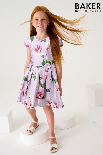 Baker by Ted Baker Lilac Purple Floral Satin Dress (986804) | £41 - £48