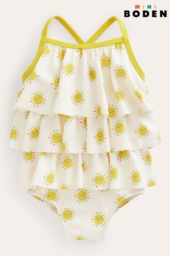 Boden Cream Tiered Frilly Swimsuit (986822) | £23