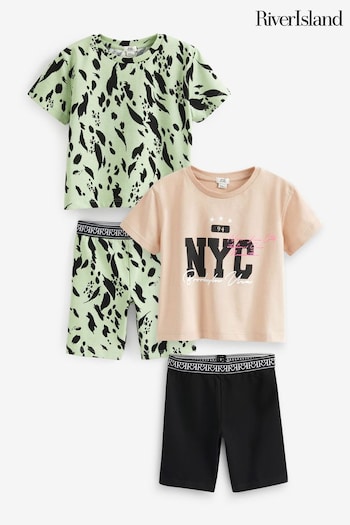 River Island Green Girls NYC T-Shirt and Cycle Shorts Baroque-print 4 Pack (986885) | £26 - £35