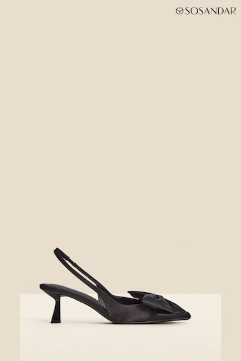 Sosandar Black Bow Detail Kitten Heel Slingback Court Waterproof Shoes (986972) | £59