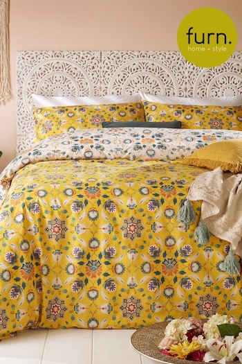 furn. Yellow Ochre Yellow Folk Flora Floral Reversible Duvet Cover and Pillowcase Set (987204) | £16 - £34
