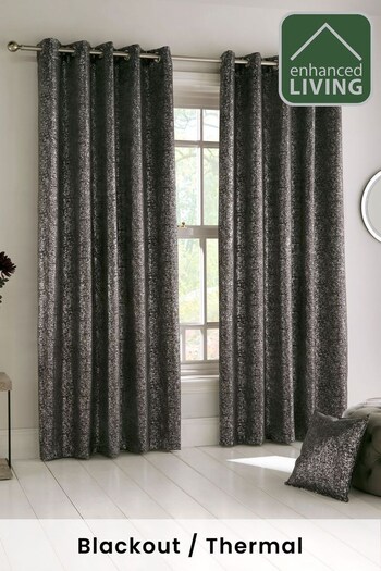 Enhanced Living Grey Halo Ready Made Blackout Thermal Eyelet Curtains (987336) | £40 - £85