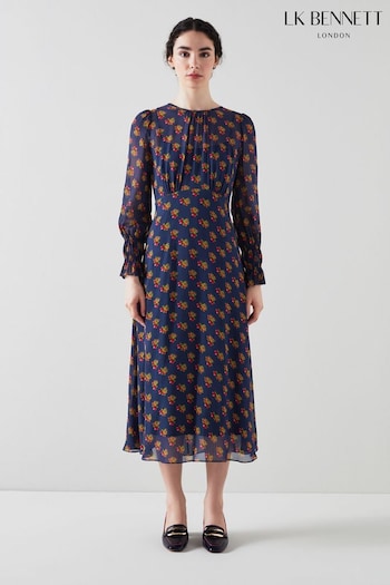 LK Bennett Blue Wren Rosebud Print Dress (987381) | £359
