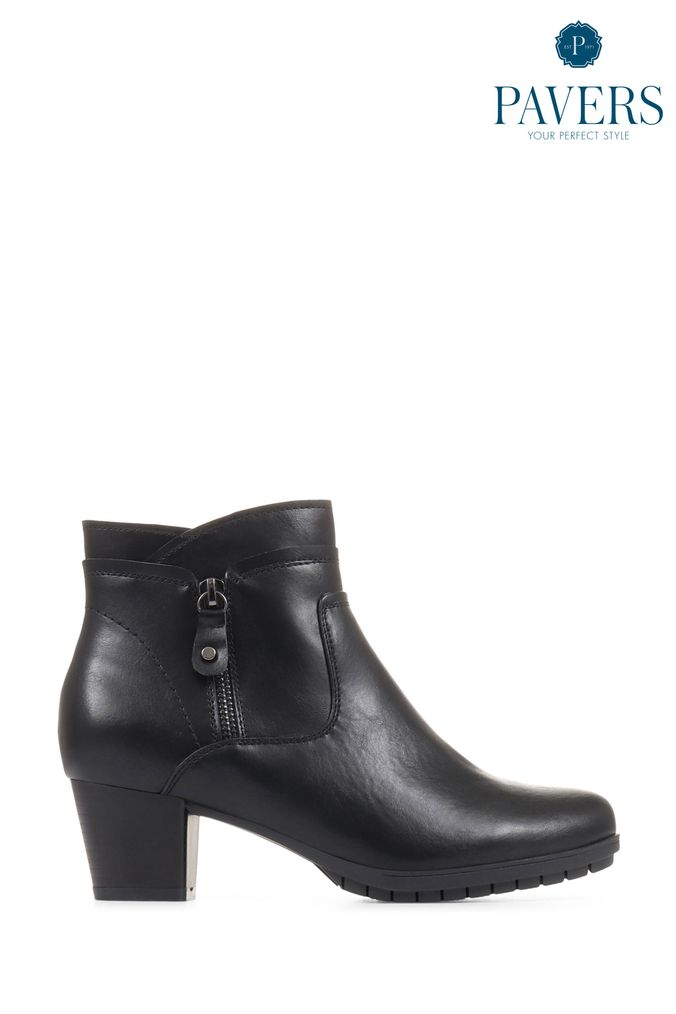 Pavers Block Heel Black Ankle Boots (9873E4) | £45
