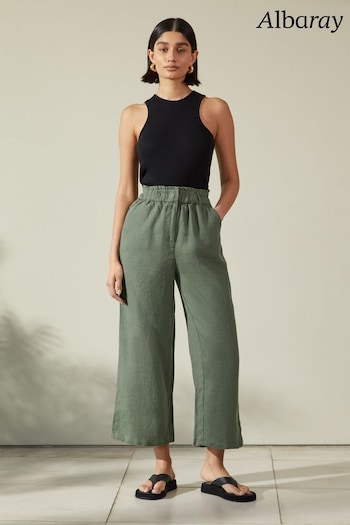 Albaray Green Ruffle Linen Trousers (987465) | £89