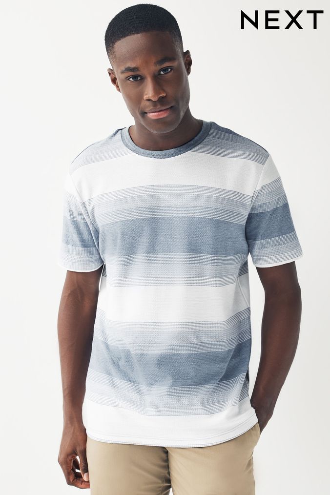 Buy Men s T Shirts Relaxed Blue Stripe Online Next UK