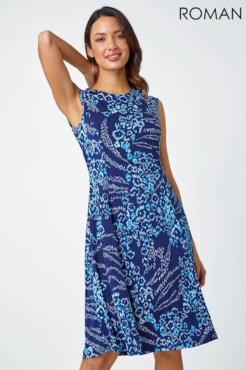 Roman Blue Animal Textured Puff Print Stretch Dress (987706) | £40