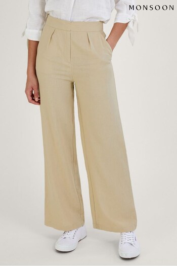 Monsoon Natural Jenny Shorter Length Trousers in Linen Blend (987714) | £65
