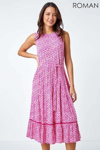 Roman Pink Sleeveless Spot Print Midi Dress (987820) | £40