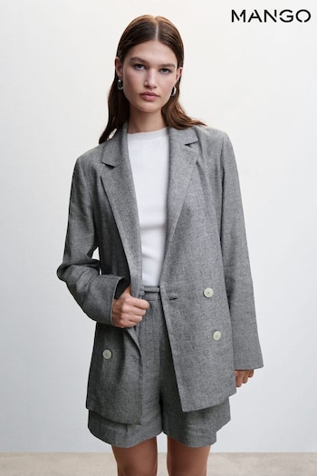 Mango Grey Double Breasted Linen Jacket (987915) | £80