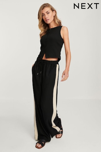 Black/Ecru Cream Linen Blend Side Stripe Track Trousers Rosa (988020) | £25