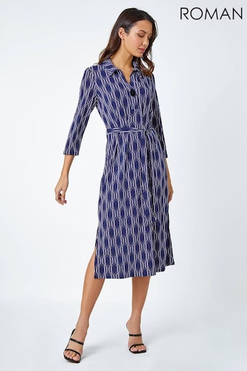 Roman Blue Geometric Print Shirt Dress (988029) | £42