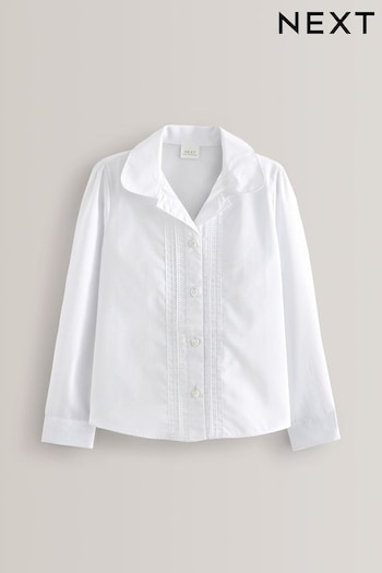 White Long Sleeve Lace Trim School Blouse (3-14yrs) (988053) | £7 - £10