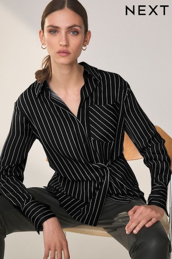 Black/White Stripe Asymmetric Pinstripe Shirt (988083) | £68