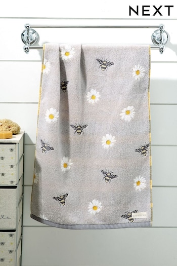 Grey Bee And Daisy 100% Cotton Towel (988228) | £8 - £18
