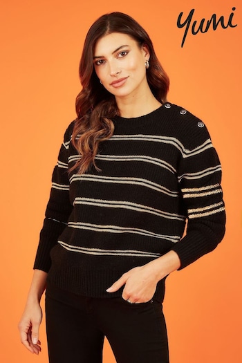 Yumi Black Jumper With Stripes and Button Details (988345) | £50